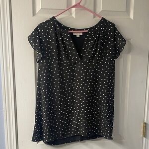 LOFT Black Blouse with White Dots